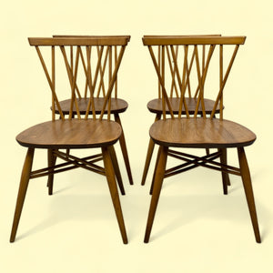Ercol Set of Four Blond Windsor Candlestick Dining Chairs
