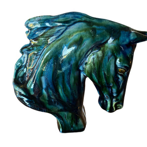 Side Of Anita Harris Art Pottery Model Horses Head Verdigris