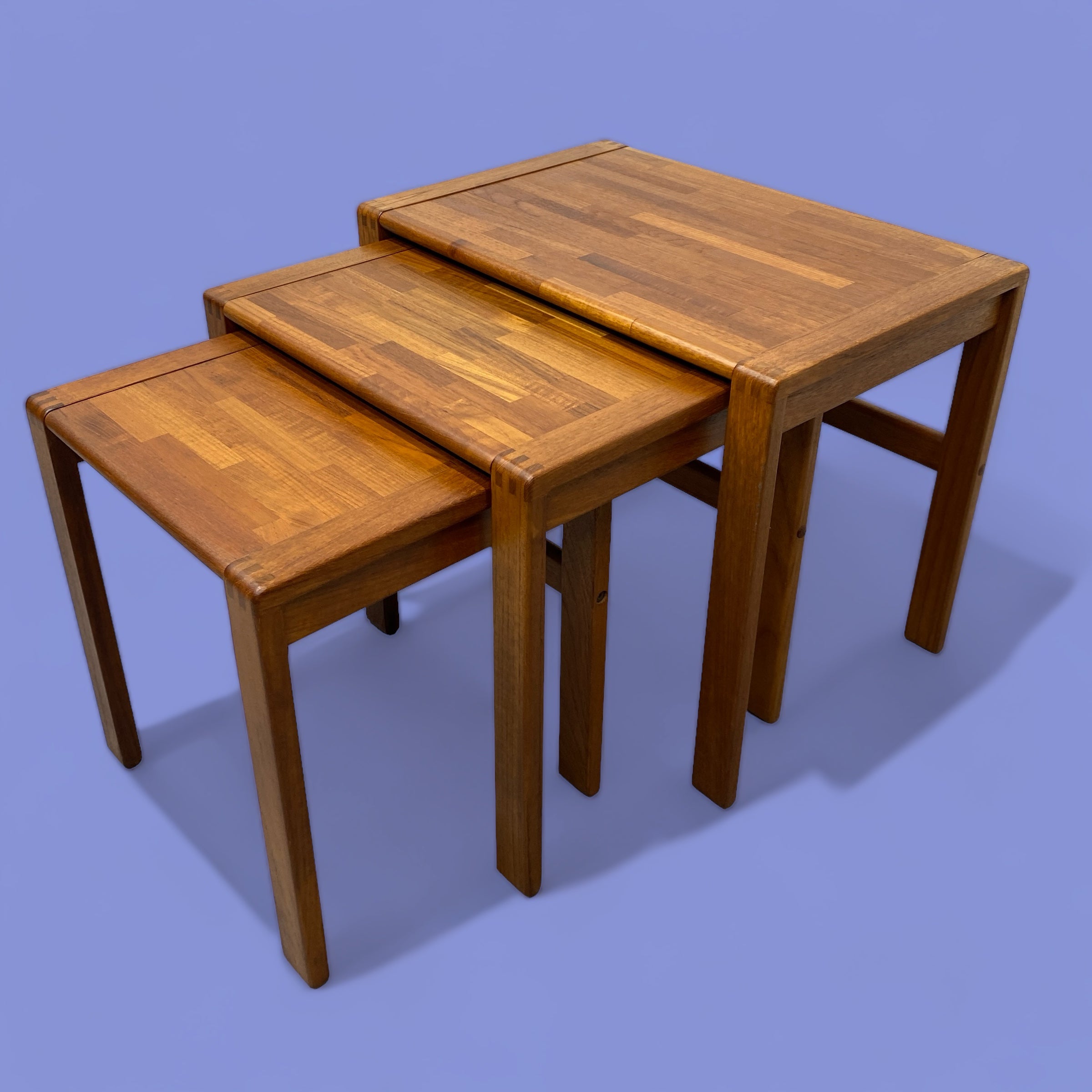 1970s D Scan Teak Nesting Tables Danish Pool Bank Interiors