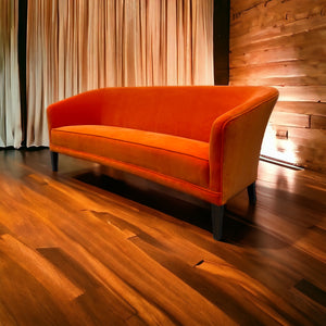 Danish Velvet Sofa Orange Contemporary Setting