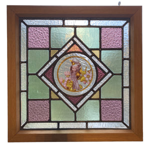 Victorian English Leaded Stained Glass Birds Flowers