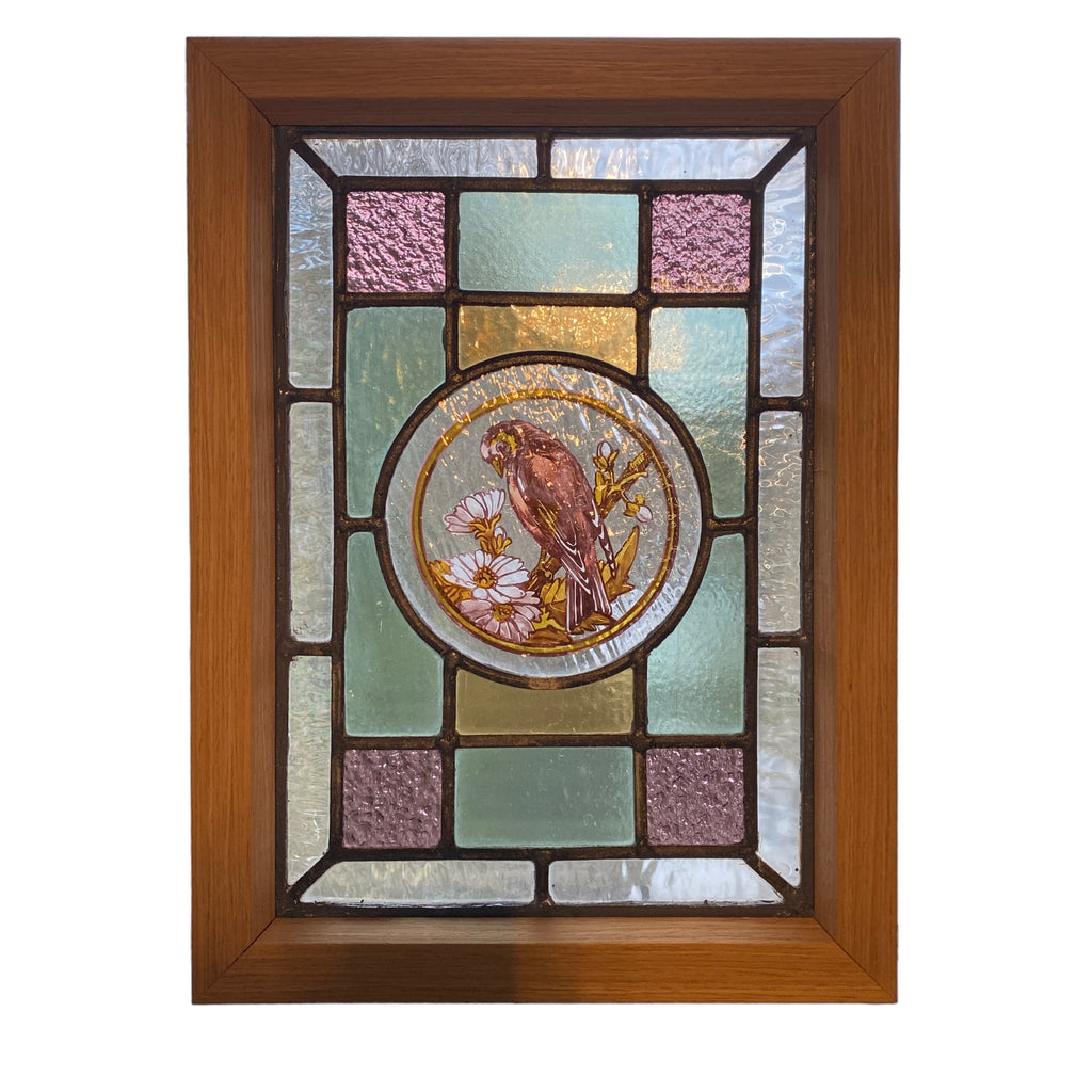 Victorian English Leaded Stained Glass Birds Flowers #2
