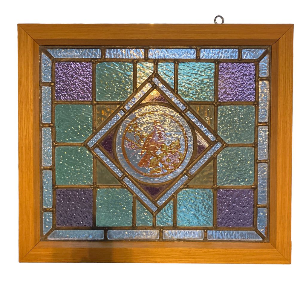 Victorian English Leaded Stained Glass Birds Flowers #7