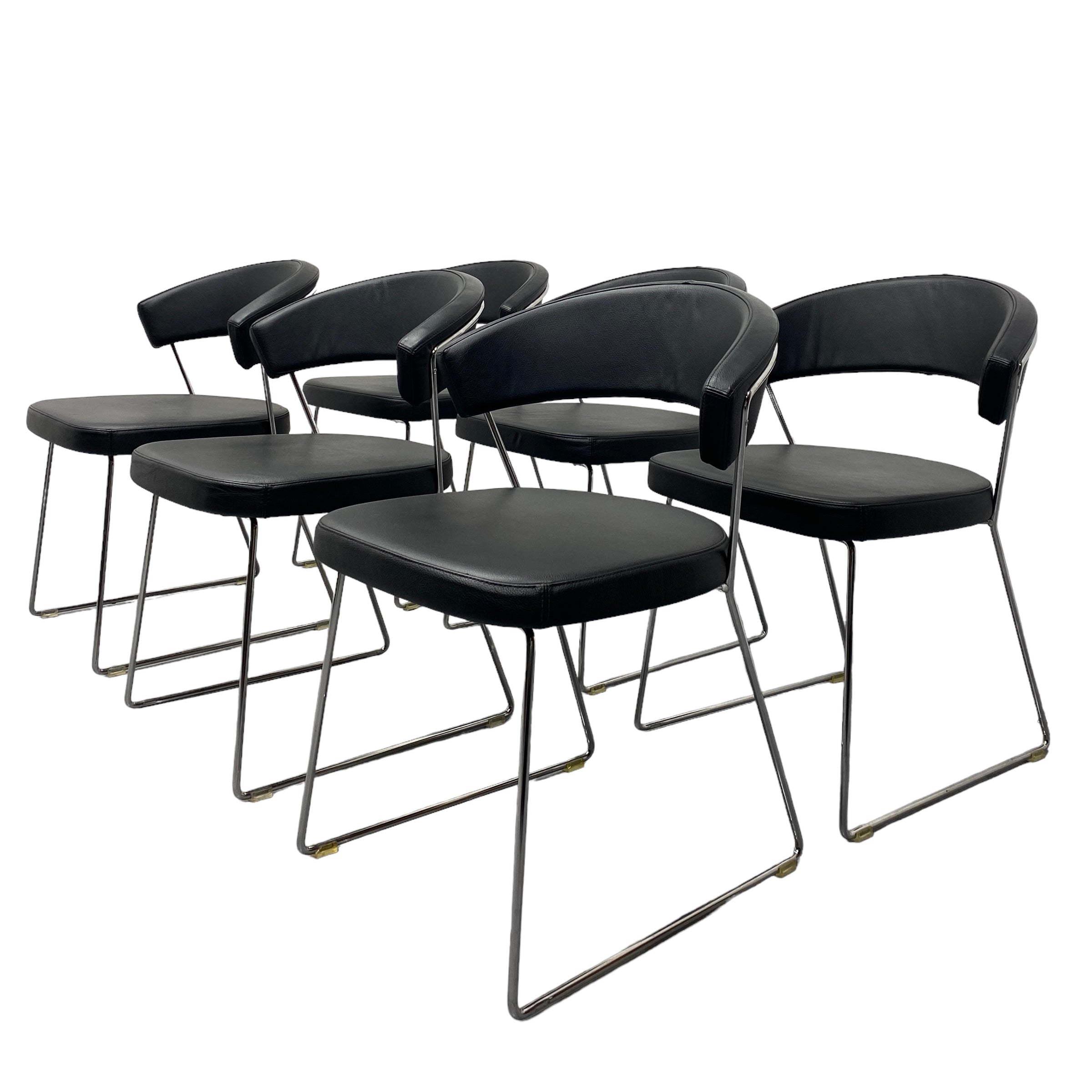 set of six Calligaris New York Dining Chairs Black Leather