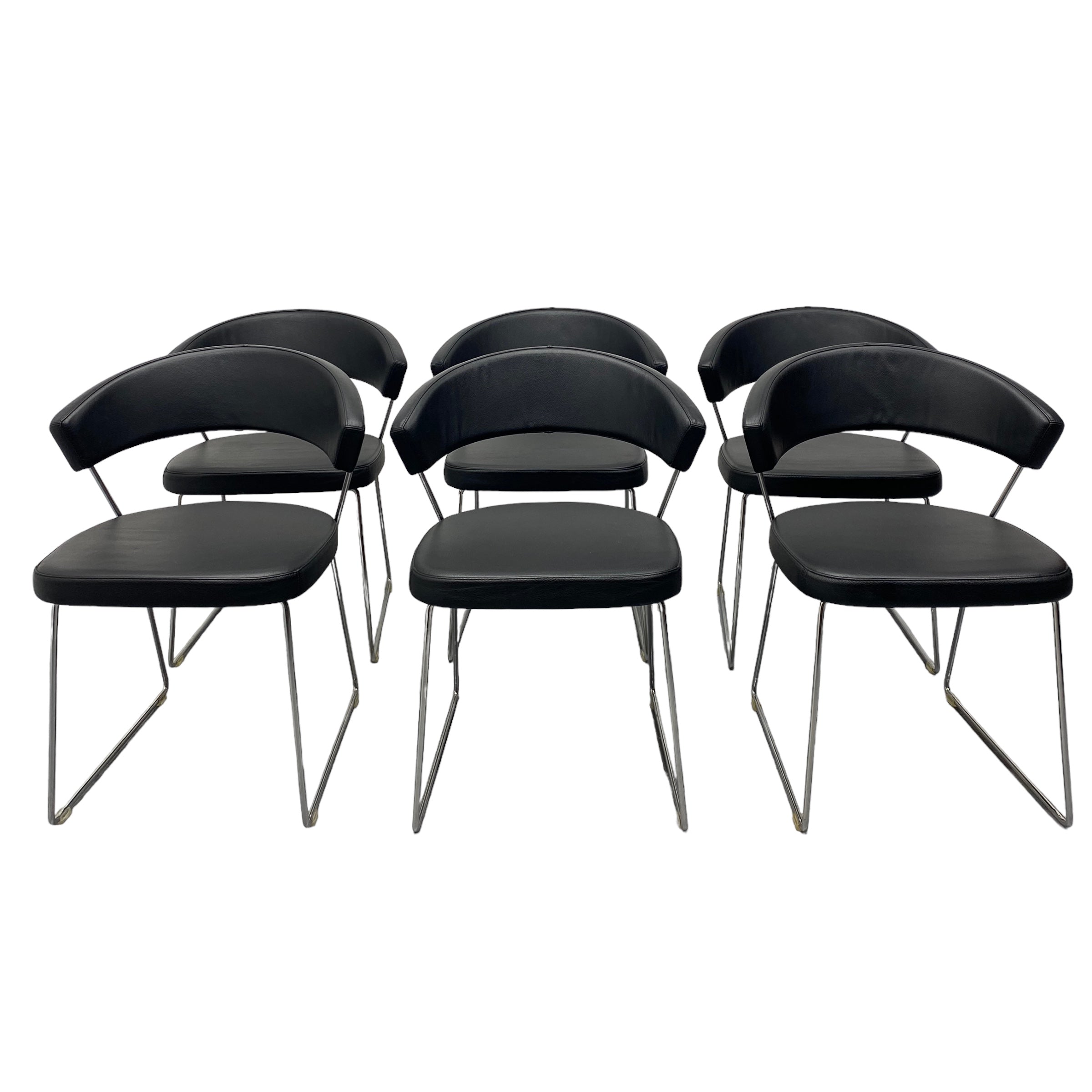 front of Calligaris New York Dining Chairs Black Leather