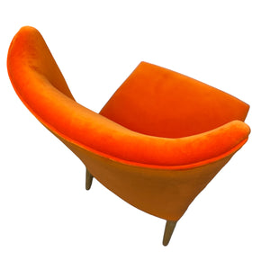 Curved Back Cocktail Chair Midcentury Orange Velvet