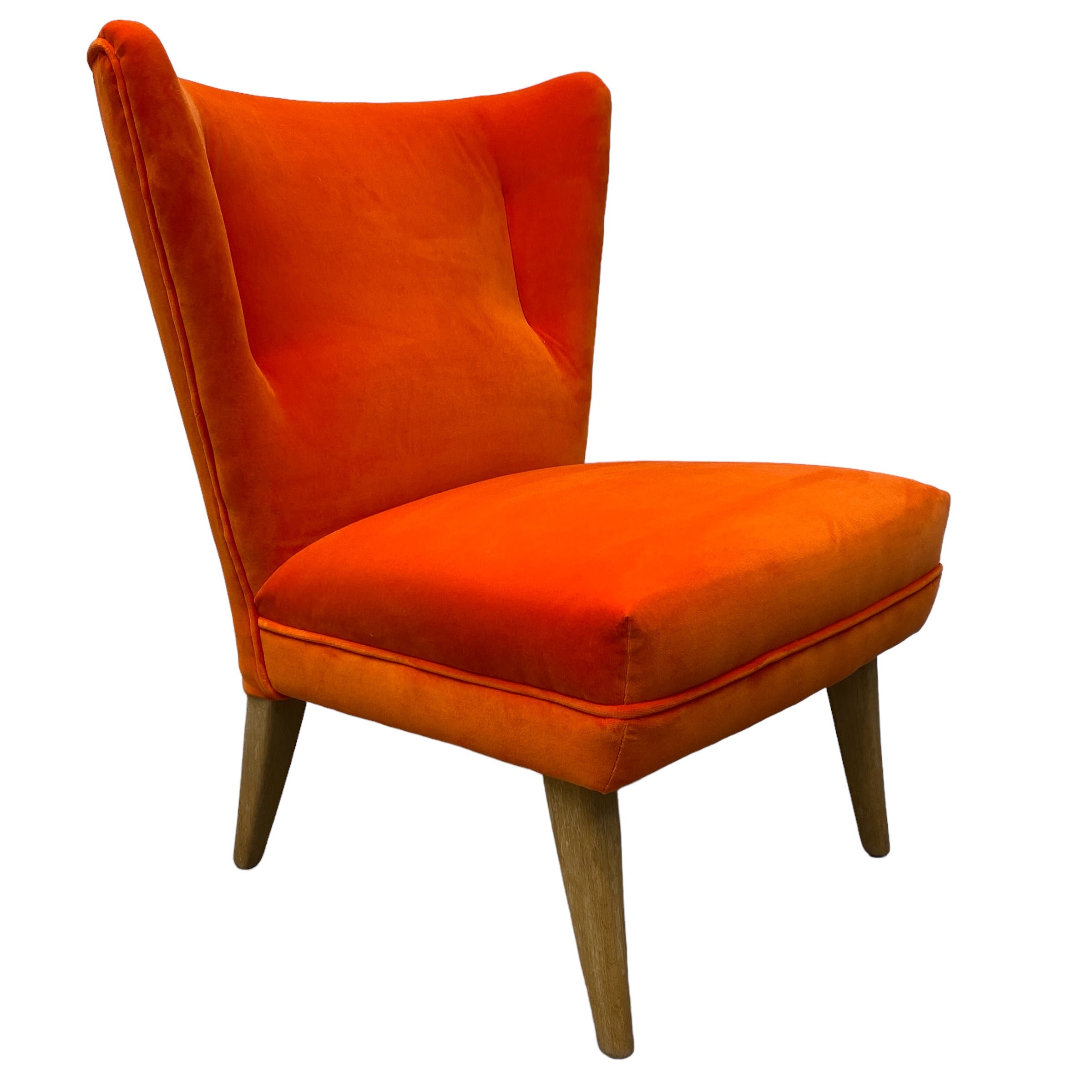 Beech Legs Cocktail Chair Midcentury Orange Velvet