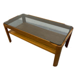 Load image into Gallery viewer, Magazine Shelf Vintage Myer Teak &amp; Smoked Glass Coffee Table
