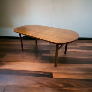 Danish Dining Table Midcentury Extendable Oval On Wooden Floor