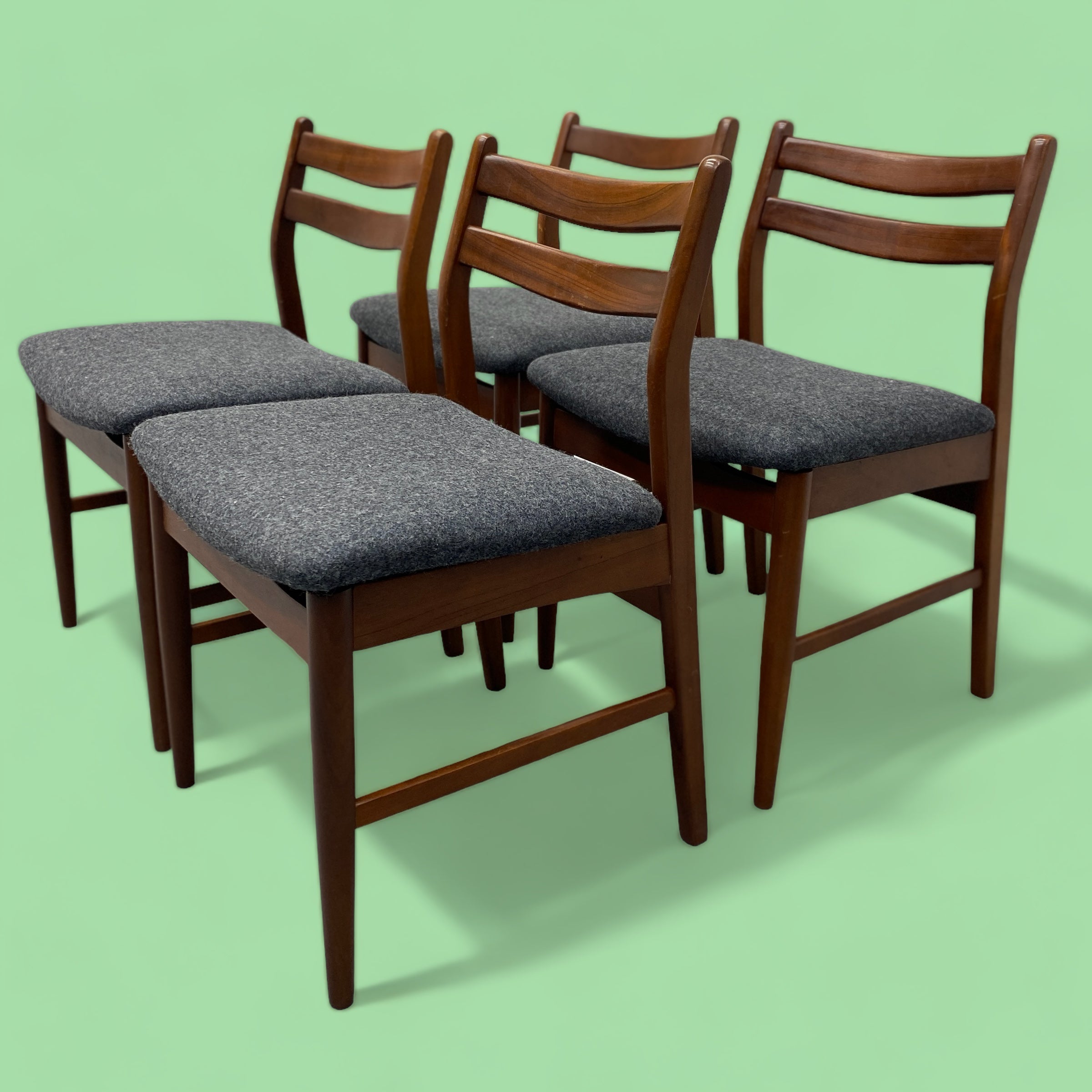 Midcentury Portwood Dining Chairs Grey Wool