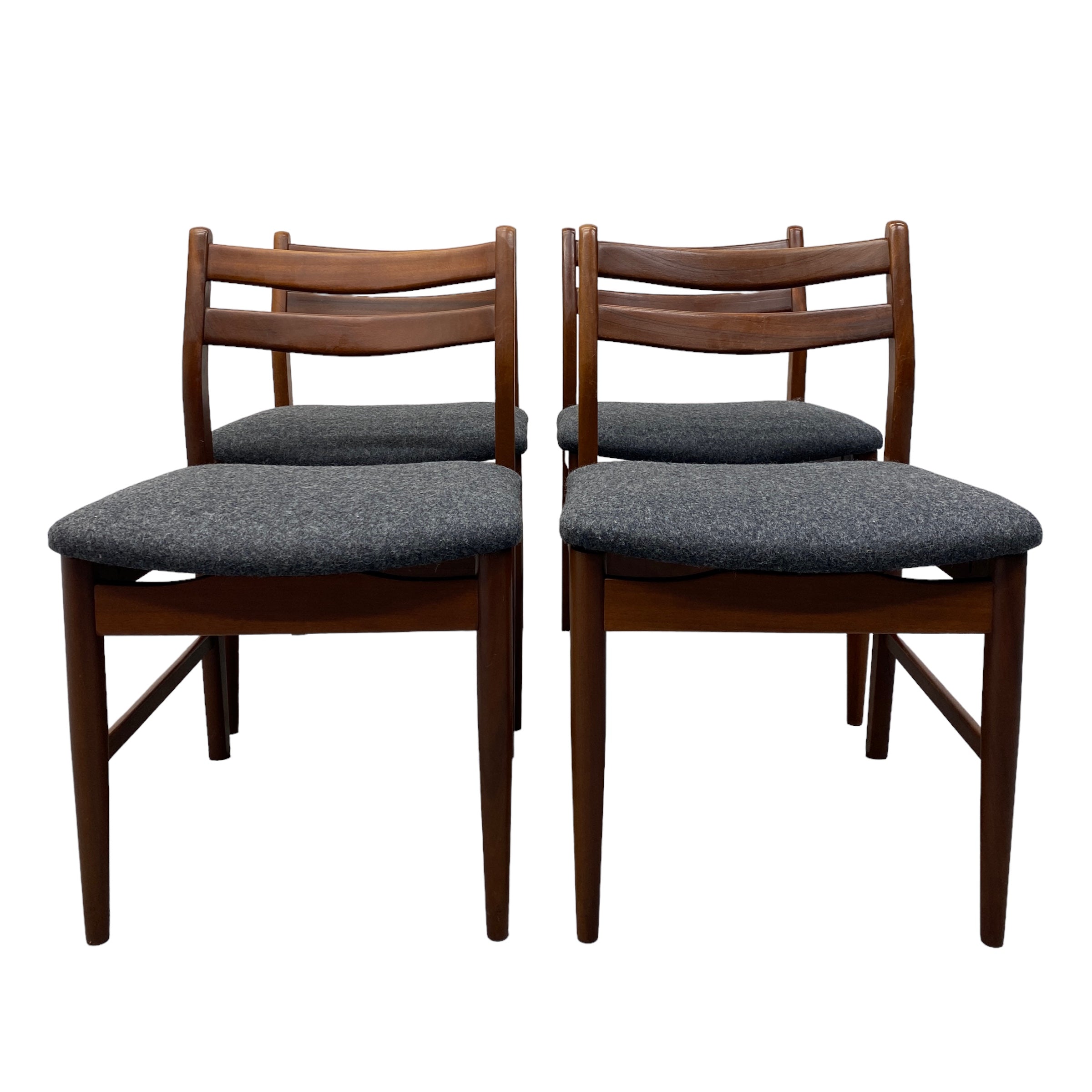 Front Of Midcentury Portwood Dining Chairs Grey Wool