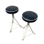 Load image into Gallery viewer, Blue Leather Pair 1950s Adjustable Stools
