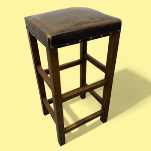 Vintage School Stool Brown Leather