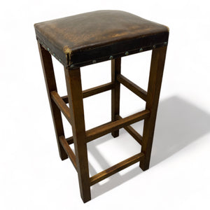 Brown Leather Seat Vintage School Stool Brown Leather