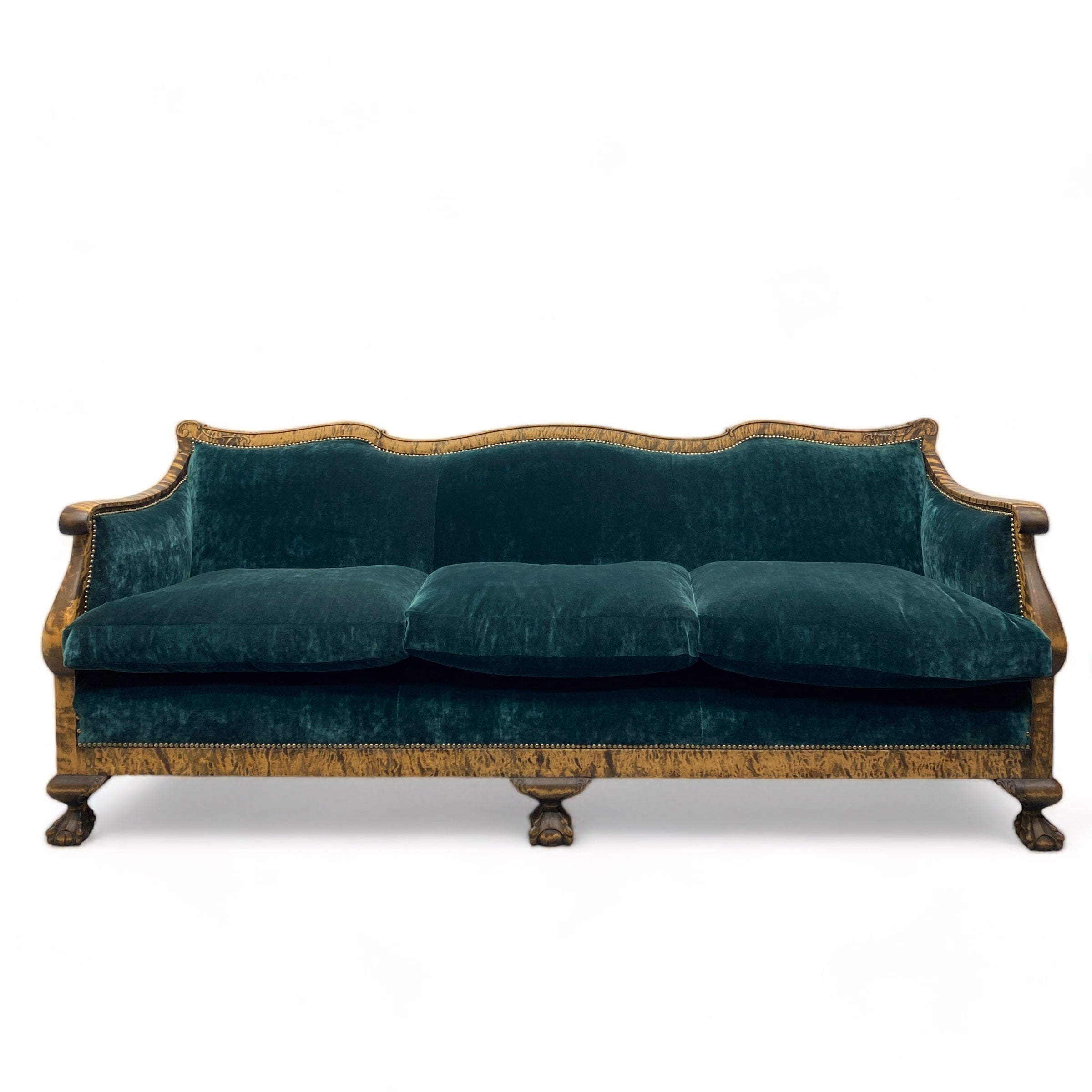 Front Of Antique Biedermeier Sofa Emerald Green Velvet Walnut