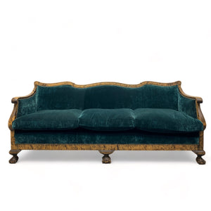 Front Of Antique Biedermeier Sofa Emerald Green Velvet Walnut