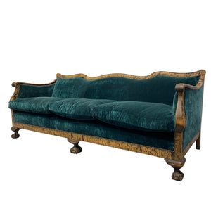 Neoclassical Antique Biedermeier Sofa Emerald Green Velvet Walnut