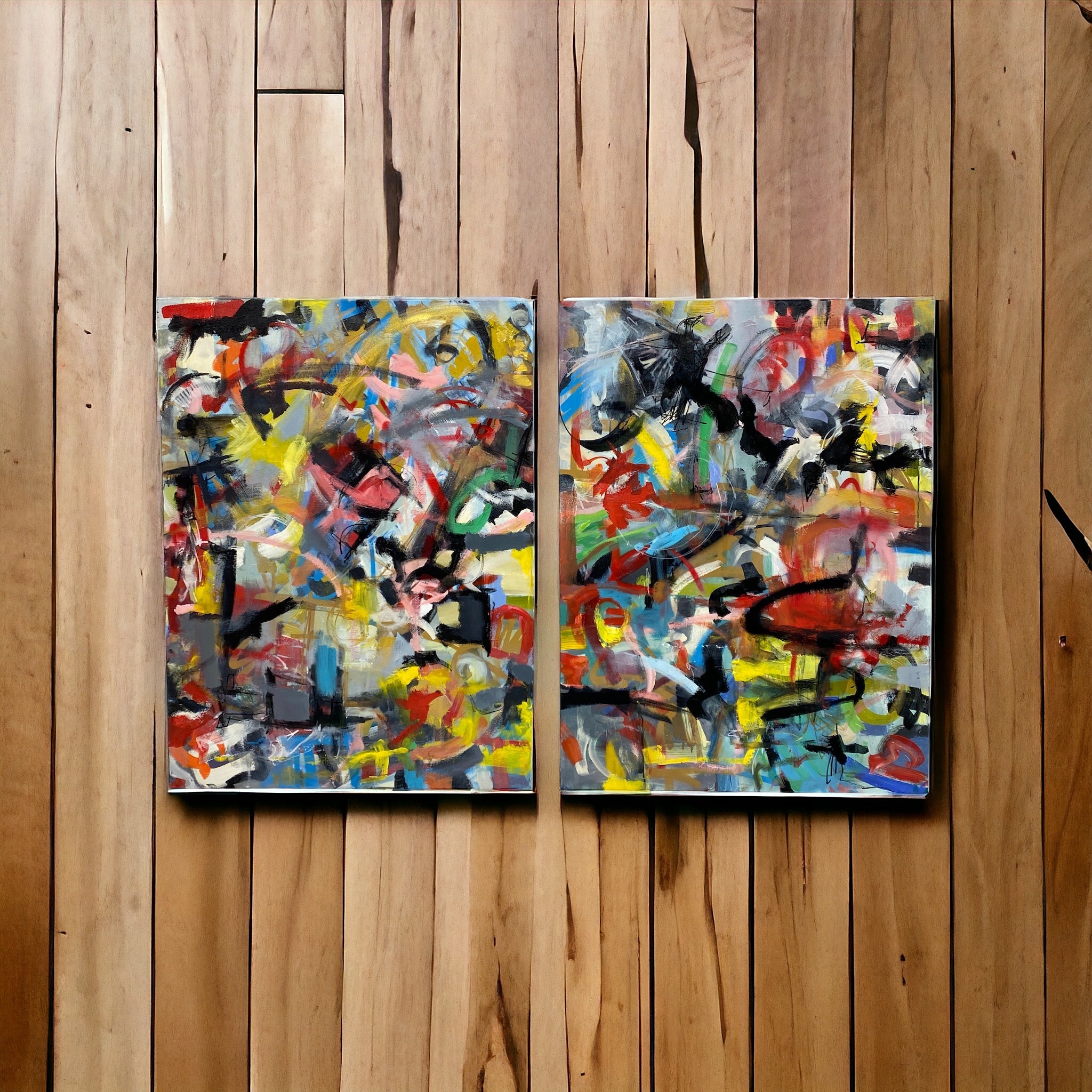 Wooden Wall Pair Of Abstract Art