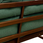 Load image into Gallery viewer, Green cushioned bench with wooden slats on a white background
