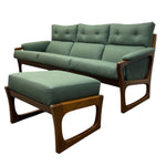 Load image into Gallery viewer, Green sofa and ottoman set with wooden frames on a white background
