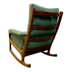 Load image into Gallery viewer, Rustic wooden rocking chair with green cushions on a white background
