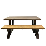 Load image into Gallery viewer, Wooden dining table with benches on a white background
