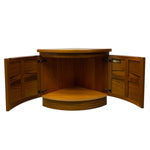 Load image into Gallery viewer, Wooden corner cabinet with open doors on a white background
