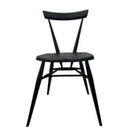Load image into Gallery viewer, Black wooden chair with woven seat on a white background
