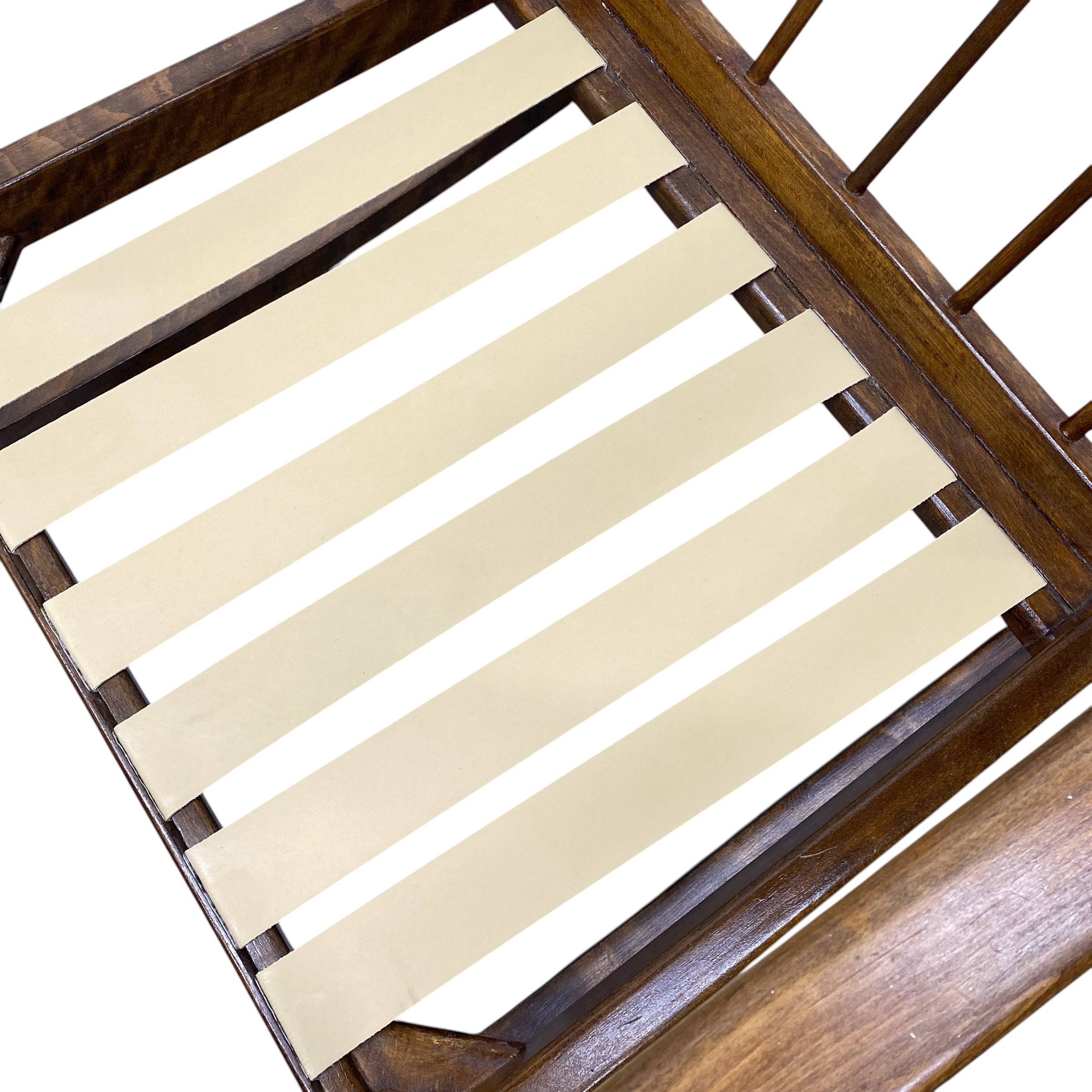 Wooden chair with cream-colored slats on a white background