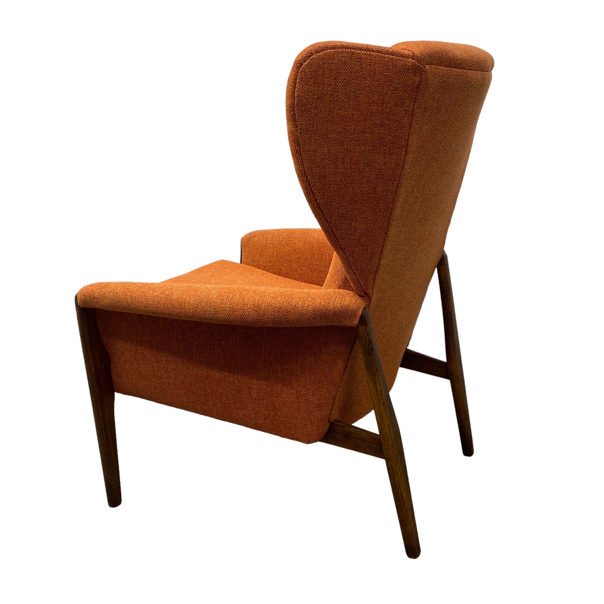 Back Teak Legs Wing Back Chair Teak Orange Camira