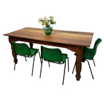Load image into Gallery viewer, pitch pine table with green chairs

