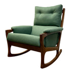 Load image into Gallery viewer, Green cushioned rocking chair with wooden frame on a white background
