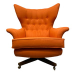 Load image into Gallery viewer, Orange armchair with tufted backrest on a white background
