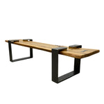 Load image into Gallery viewer, Wooden table with black metal legs on a white background
