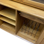 Load image into Gallery viewer, Wooden cabinet with open shelf and black metal rack inside
