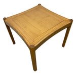 Load image into Gallery viewer, Wooden side table with woven top on a white background
