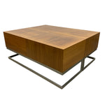 Load image into Gallery viewer, Wooden coffee table with metal base on a white background
