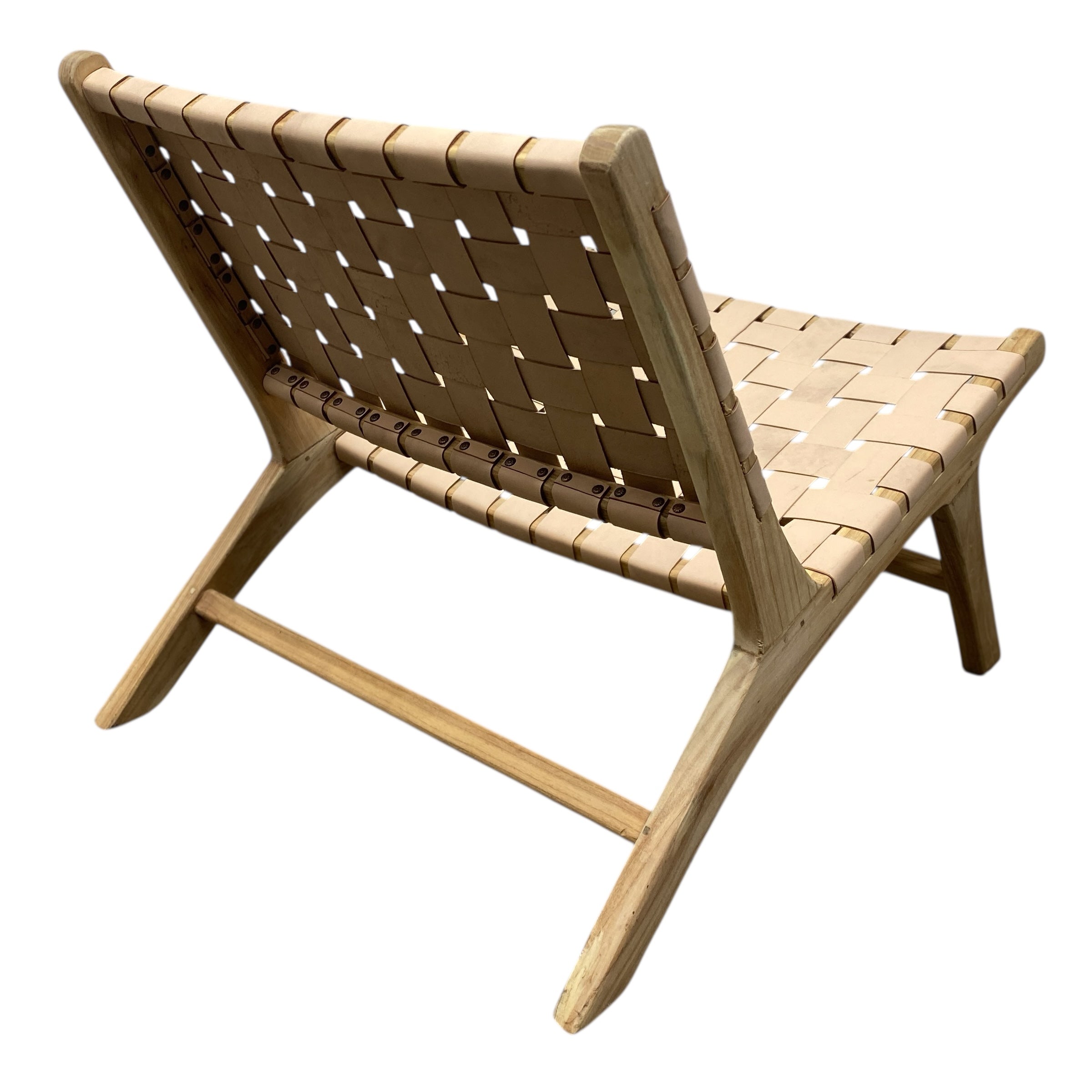 Wooden chair with woven backrest and seat on a white background