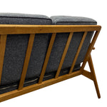 Load image into Gallery viewer, Sofa with wooden frame and grey cushions on a white background
