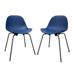 Load image into Gallery viewer, Two blue chairs with black legs on a white background
