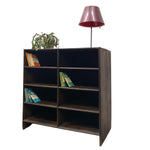 Load image into Gallery viewer, Wooden bookshelf with books and a lamp on a white background
