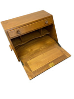 Load image into Gallery viewer, Wooden desk with an open drawer on a white background

