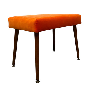 Beech Legs Midcentury Stool Orange Velvet