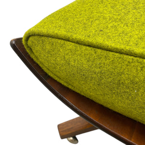 teak base footstool green wool