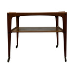 Load image into Gallery viewer, Wooden side table with wheels on a white background
