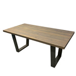 Load image into Gallery viewer, Wooden table with GREY metal legs on a white background
