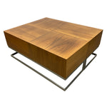 Load image into Gallery viewer, Wooden coffee table with metal base on a white background
