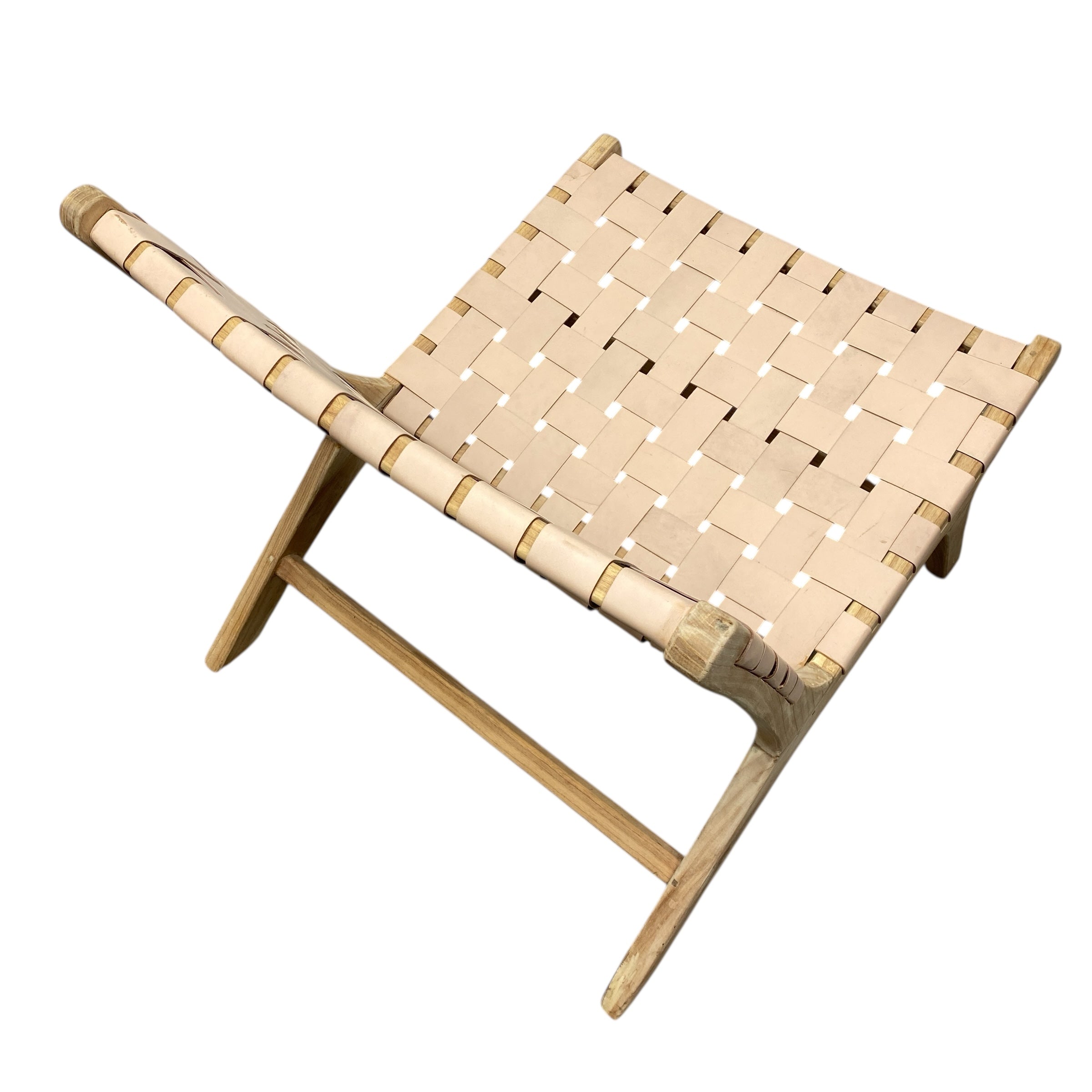 Beige woven chair on a white background