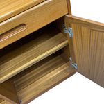 Load image into Gallery viewer, Wooden cabinet with open door showing interior shelves on a white background
