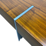 Load image into Gallery viewer, Wooden table with a blue metal edge on a white background
